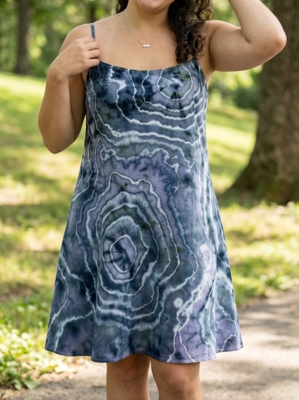 a new day Size XXL Handmade Tie-Dye Blue Geode Inspired Summer Dress, Open back